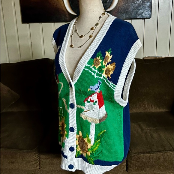 P’ Galli Designs~Vintage X-Large Vest W/ Sunflower & Barn Scene Embroidery (New) - Picture 5 of 11